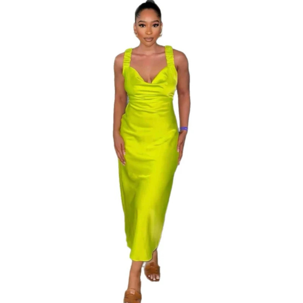 Elegant African Solid Color Square Neck Backless Ruffled Slim Fit Long Gown